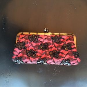 Vintage Laila Rowe Red and Black Lace Clutch